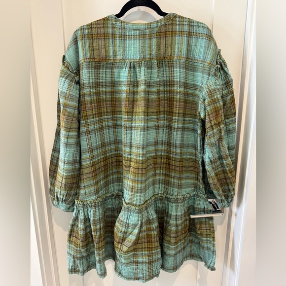 Free people Alexa Plaid Mini Dress XL Green and Brown bohemian boho NEW - Picture 8 of 11